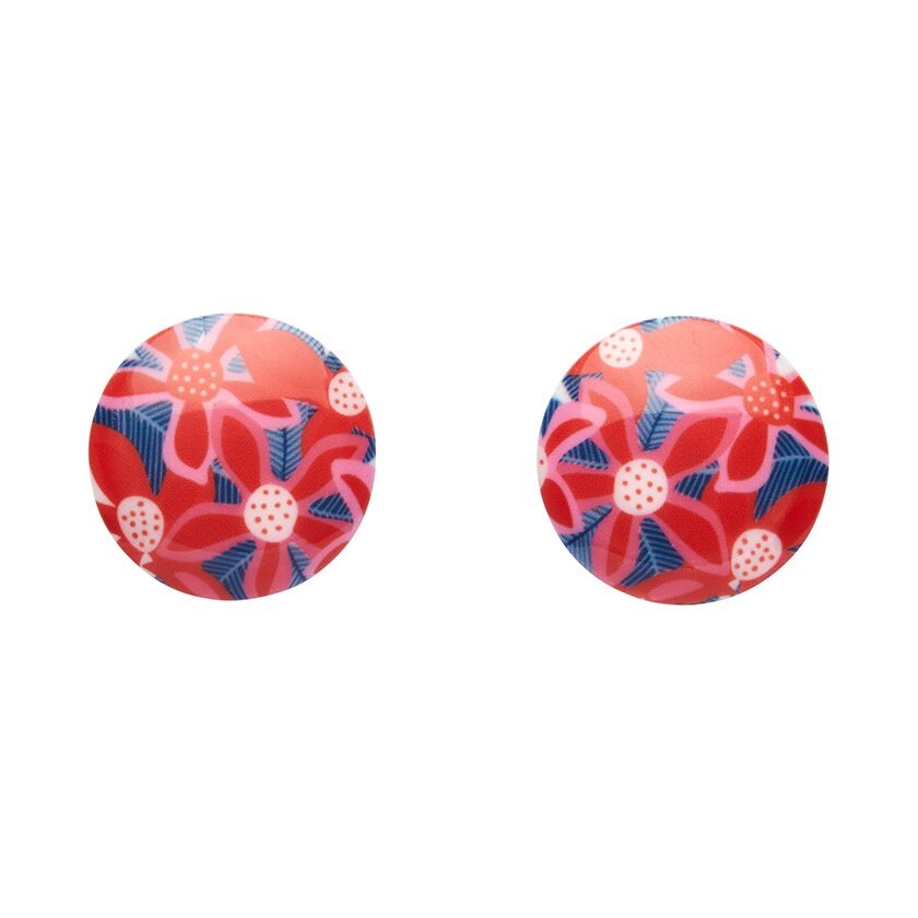 Christmas Bush Red Rounded Stud Earrings