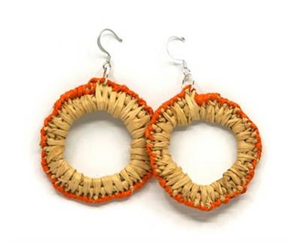 Woven Orange and Natural Raffia Hoop Earrings - Loretta Glanville