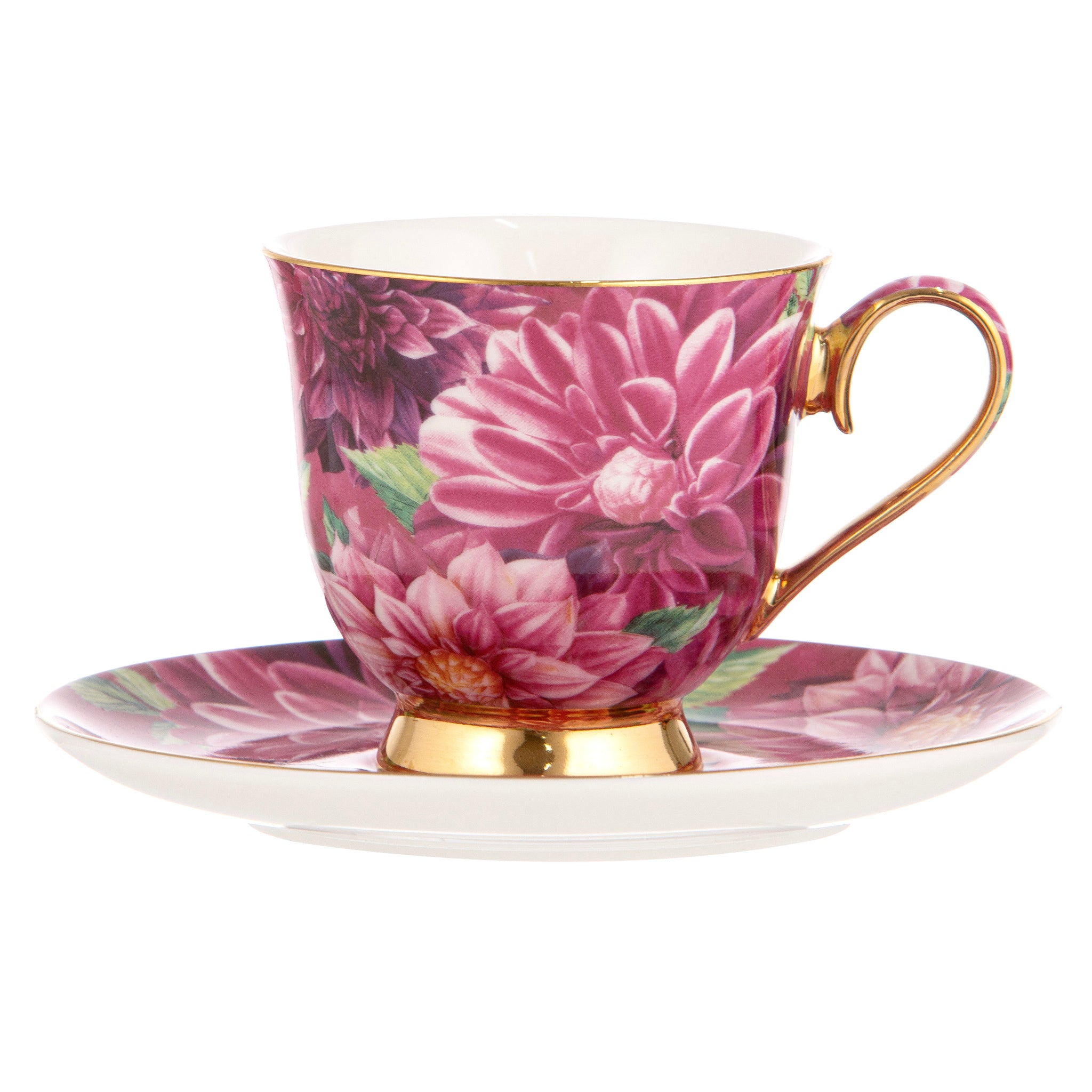 Bold Blooms Pink Dahlia Cup & Saucer