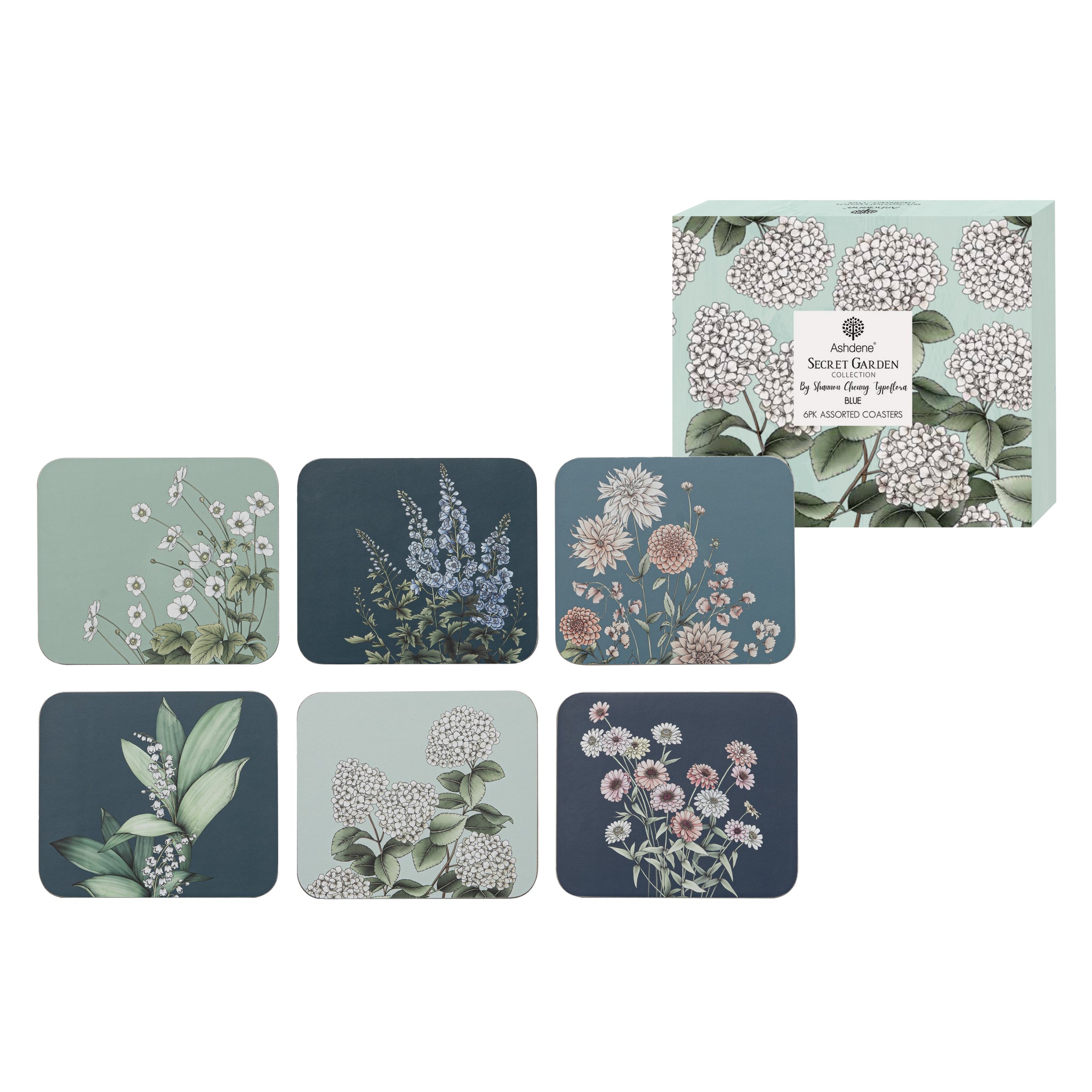 Secret Garden 6pk Assorted Coasters - Blue