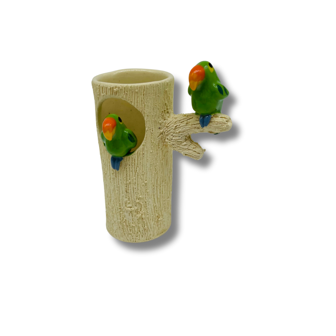 Perched Parakeet Vase Small
