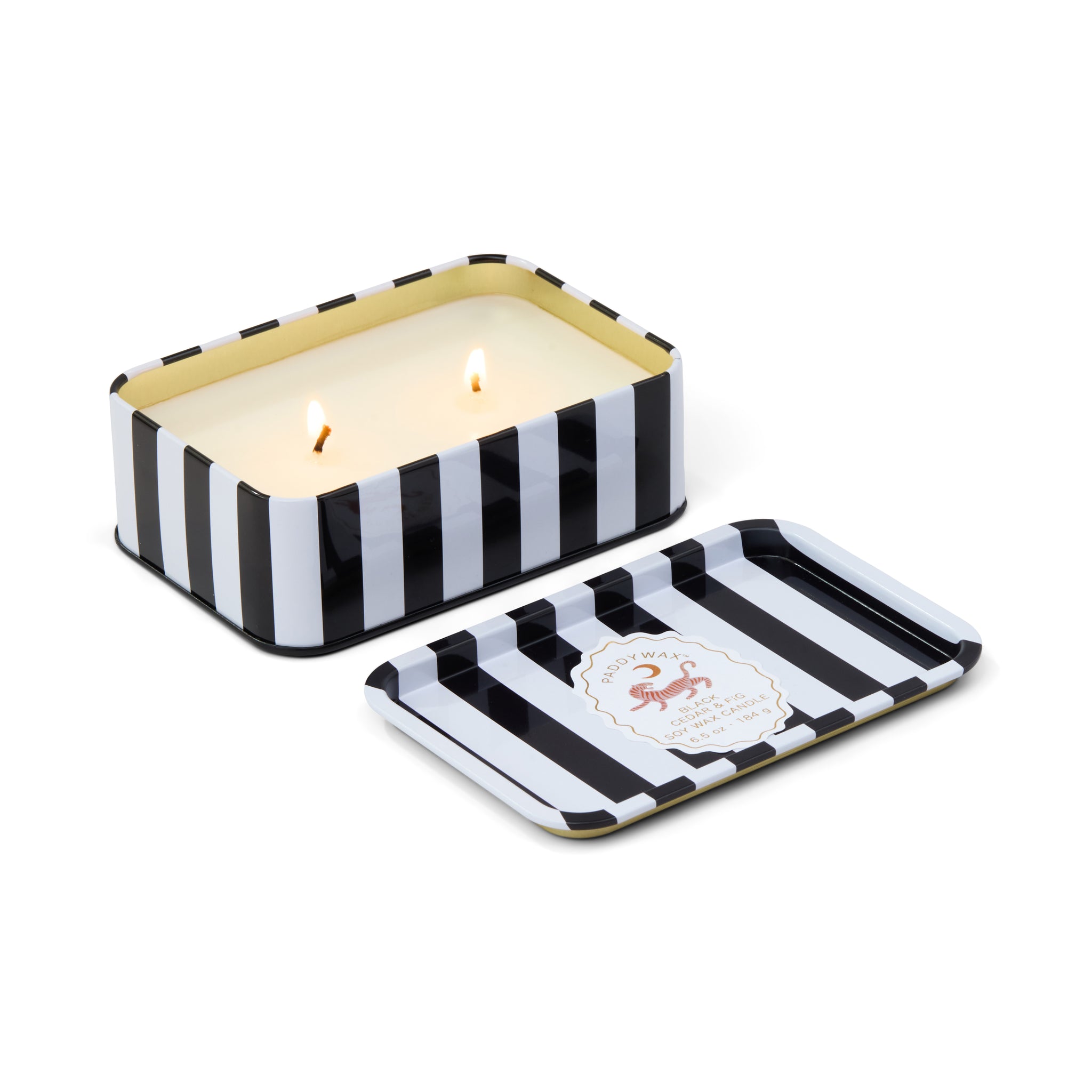 Adopo 8oz/226g Printed Tin Candle Tiger - Black Cedar & Fig