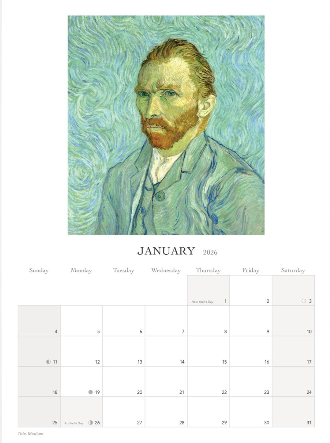 Vincent Van Gogh Wall Calendar 2026