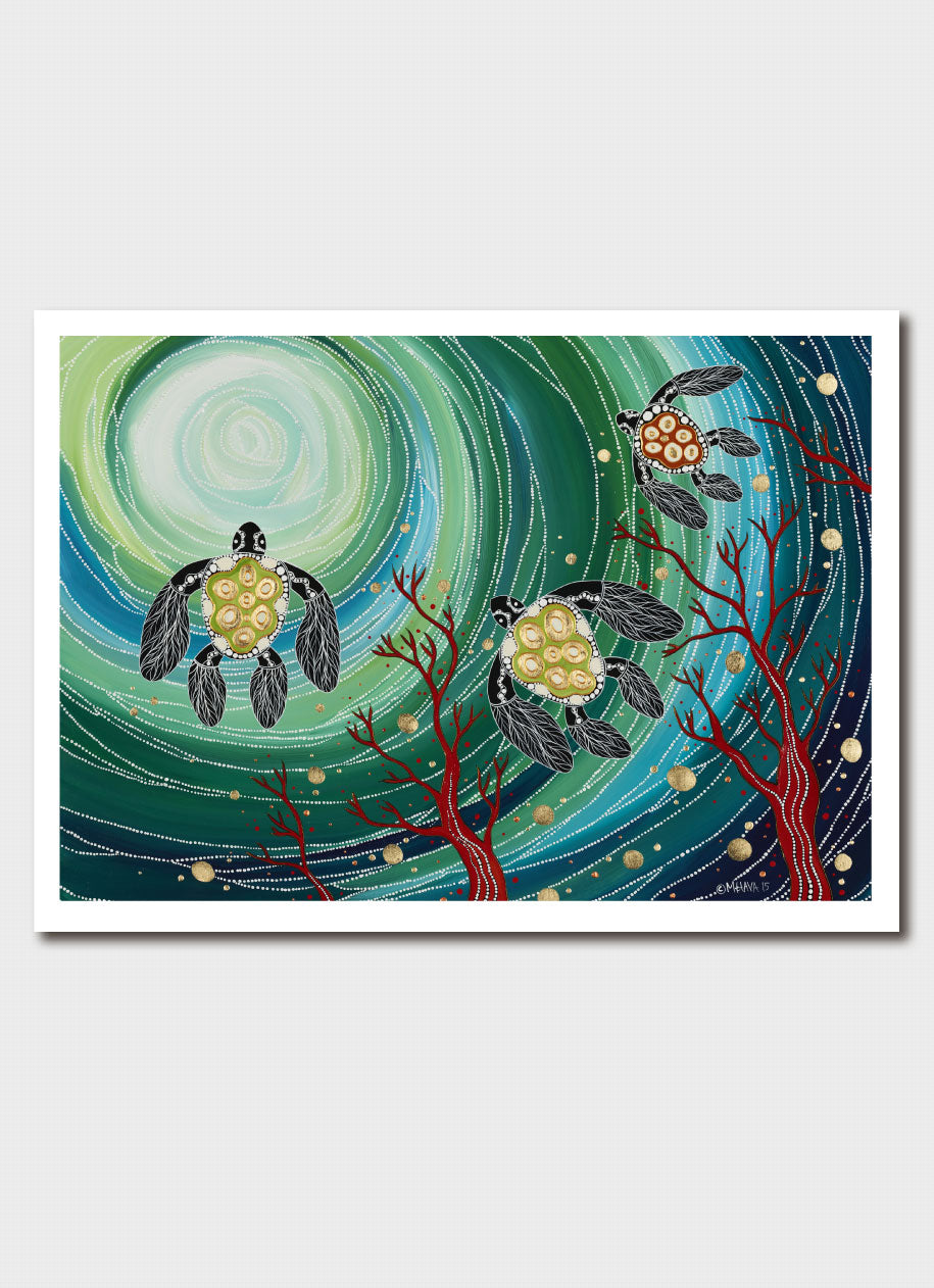 Turtles and Red Coral Print - Melanie Hava