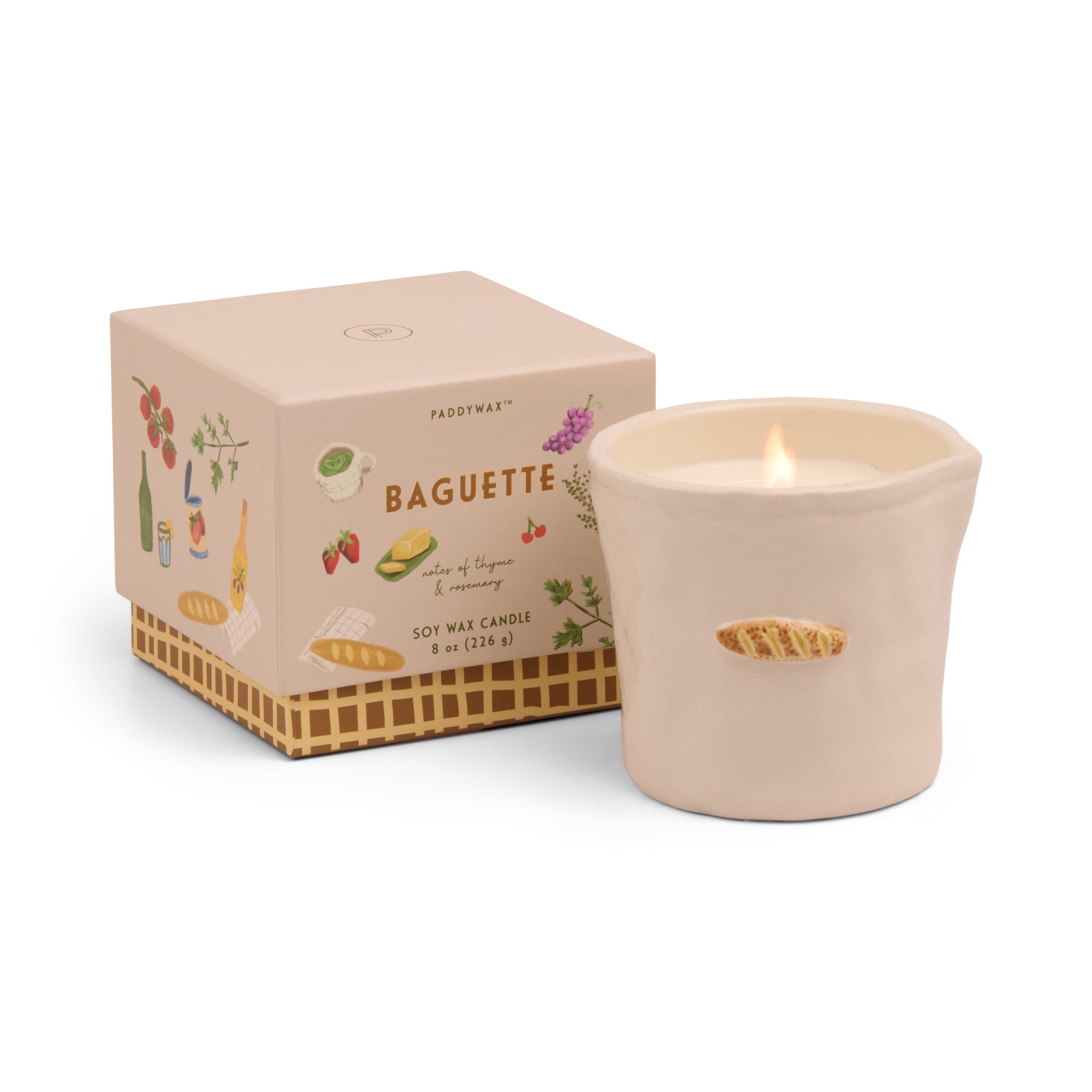 Bistro 8oz/226g French Baguette Embossed Ceramic Candle - Rosemary Thyme