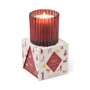 Red Ribbed Glass Candle - Winter Berry 4.5oz in Holiday Gift Box