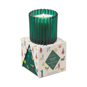 Green Ribbed Glass Candle - Balsam & Fir 4.5oz in Holiday Gift Box