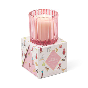 Pink Ribbed Glass Candle - Pink Peppermint 4.5oz in Holiday Gift Box