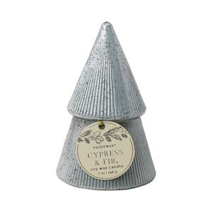 Cypress & Fir 7oz/198g Silver Stacked Tree Candle