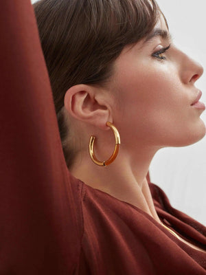 Gold Chunky Hoop Citrine Earrings