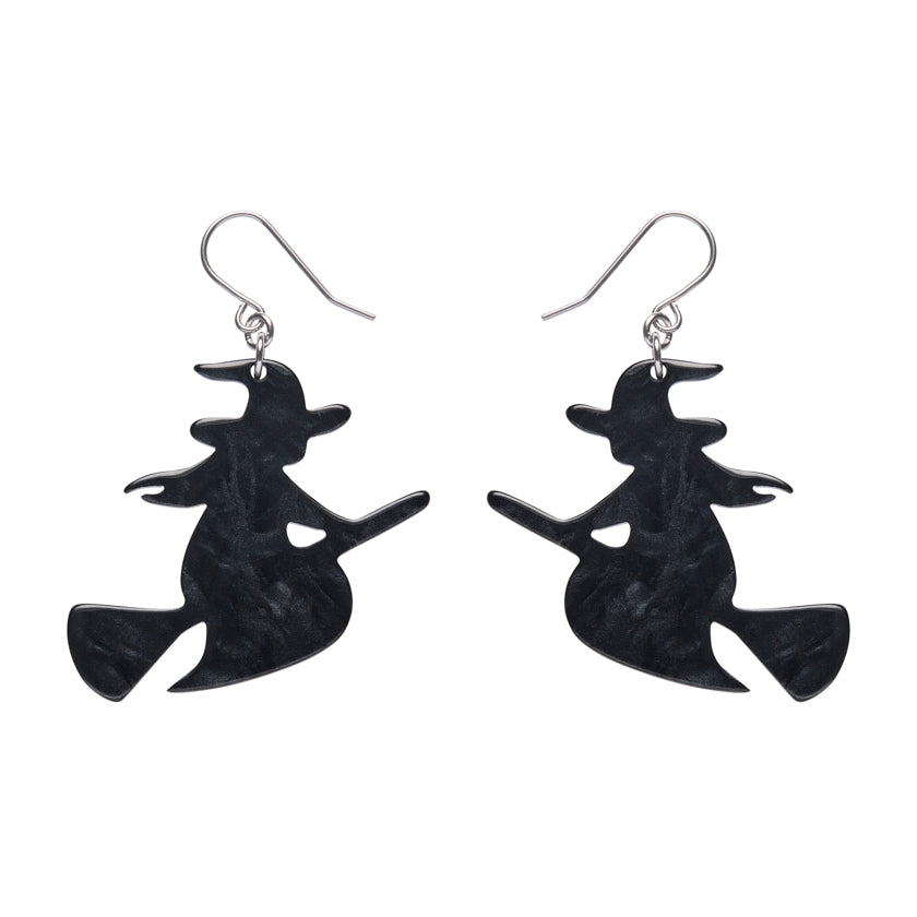 Flying Witch Black Drop Earrings