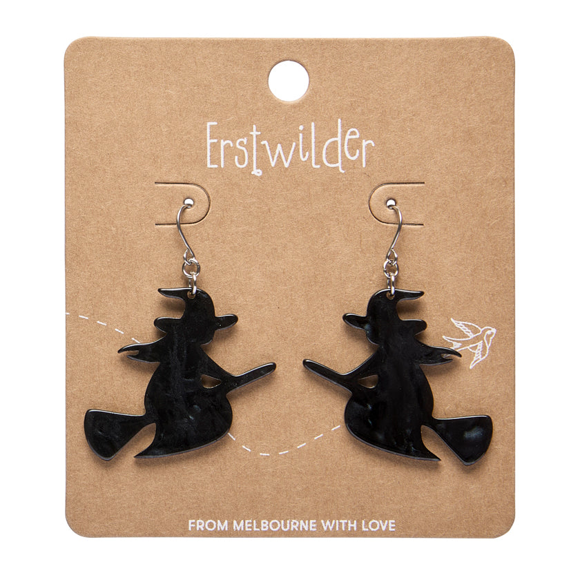 Flying Witch Black Drop Earrings