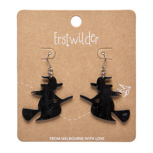 Flying Witch Black Drop Earrings