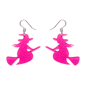 Flying Witch Pink Drop Earrings