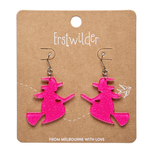 Flying Witch Pink Drop Earrings