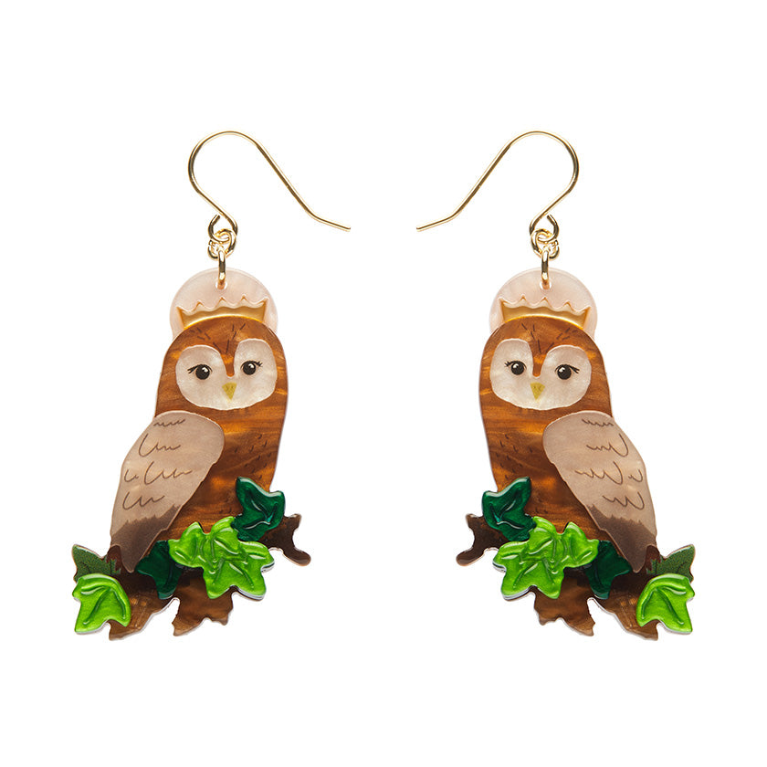 Regal Woodland Owl Drop Earrings