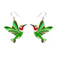Riveting Ruby Throated Hummingbird Drop Earrings