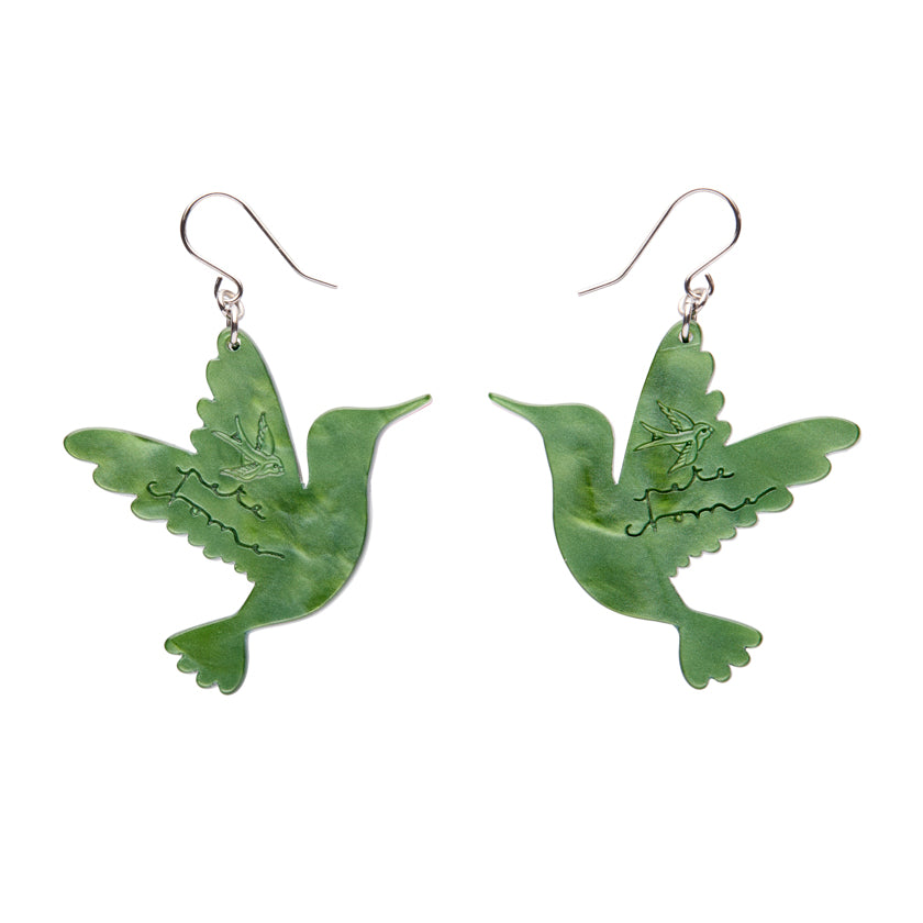 Riveting Ruby Throated Hummingbird Drop Earrings