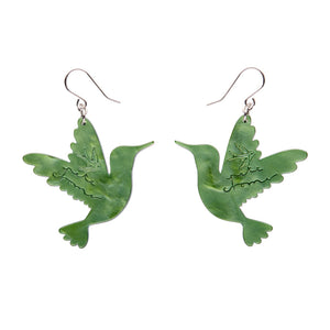 Riveting Ruby Throated Hummingbird Drop Earrings
