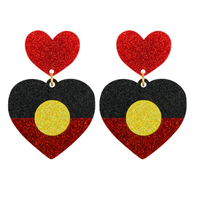 First Nations Pride Aboriginal Glitter Heart Earrings