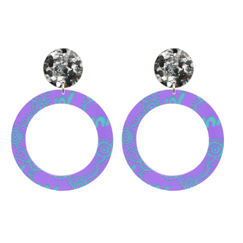 Wiradjuri Yinaa Purple and Aqua Hoop Earrings