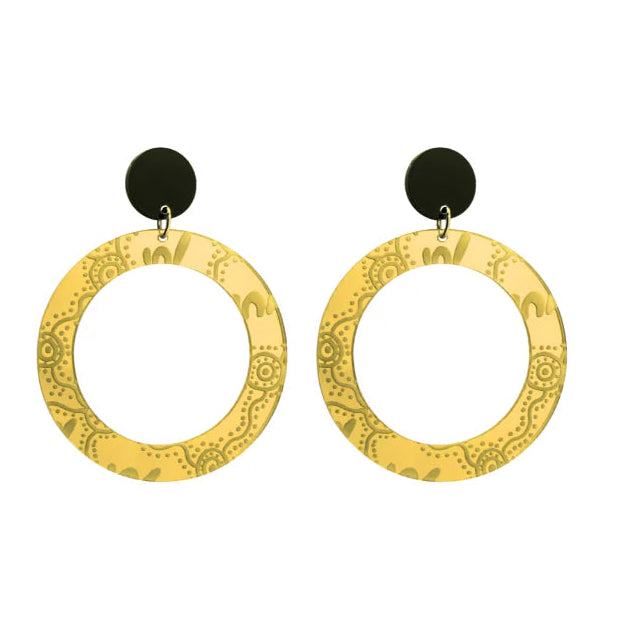 Wiradjuri Yinaa Gold Mirror Hoop Earrings