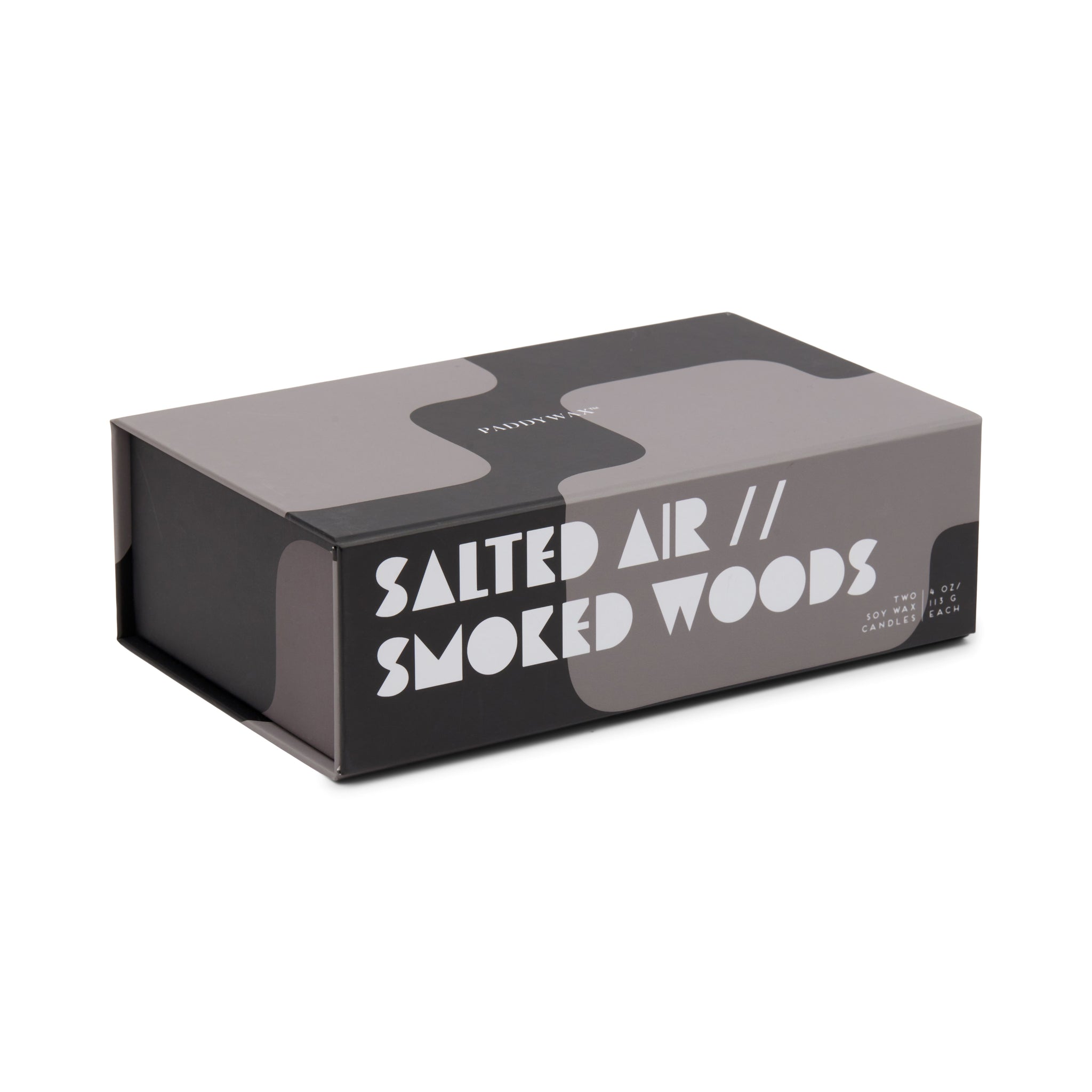 Boxed Set of 2 Jigsaw 4oz Candles - White and Black - Salted Air & Smoked Woods