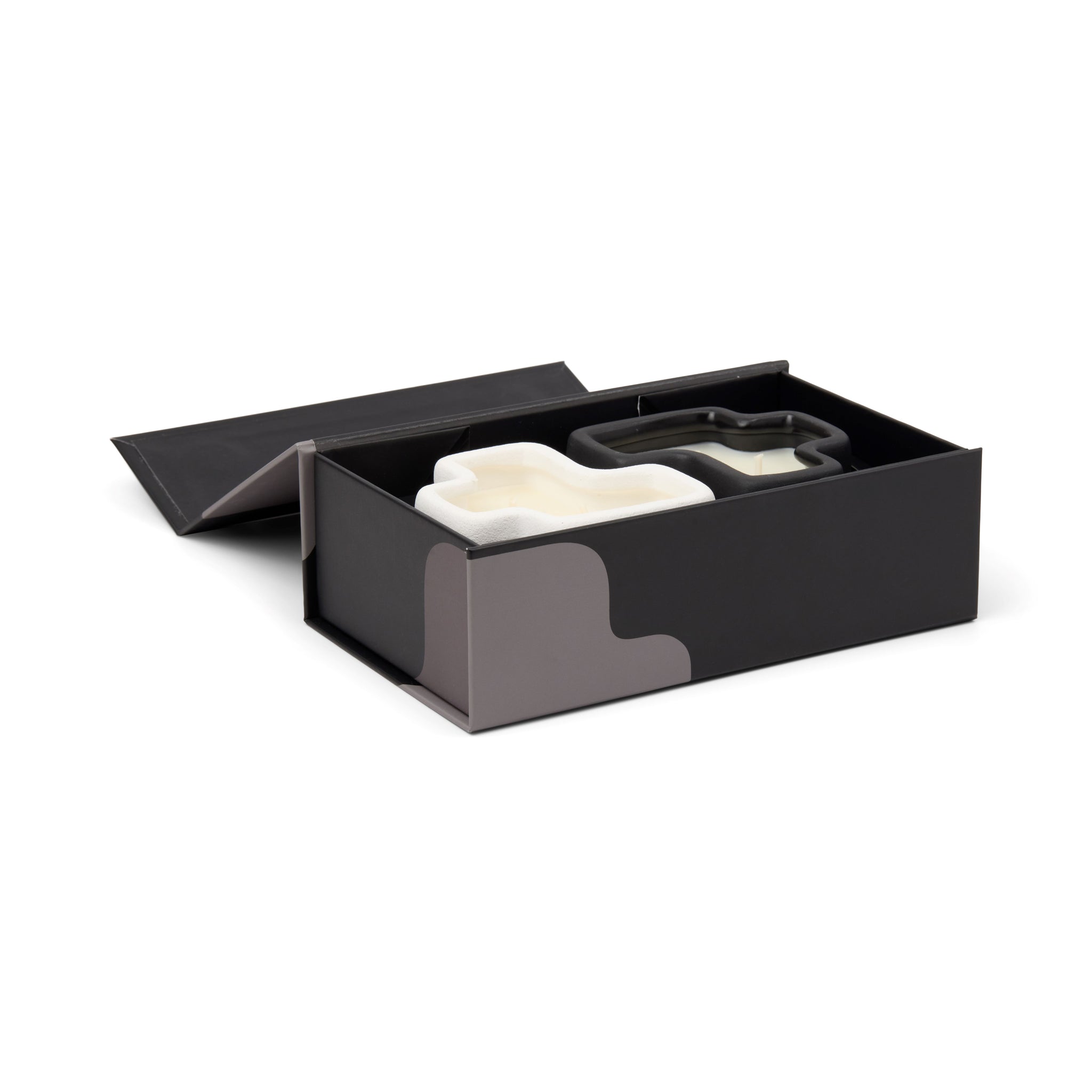 Boxed Set of 2 Jigsaw 4oz Candles - White and Black - Salted Air & Smoked Woods