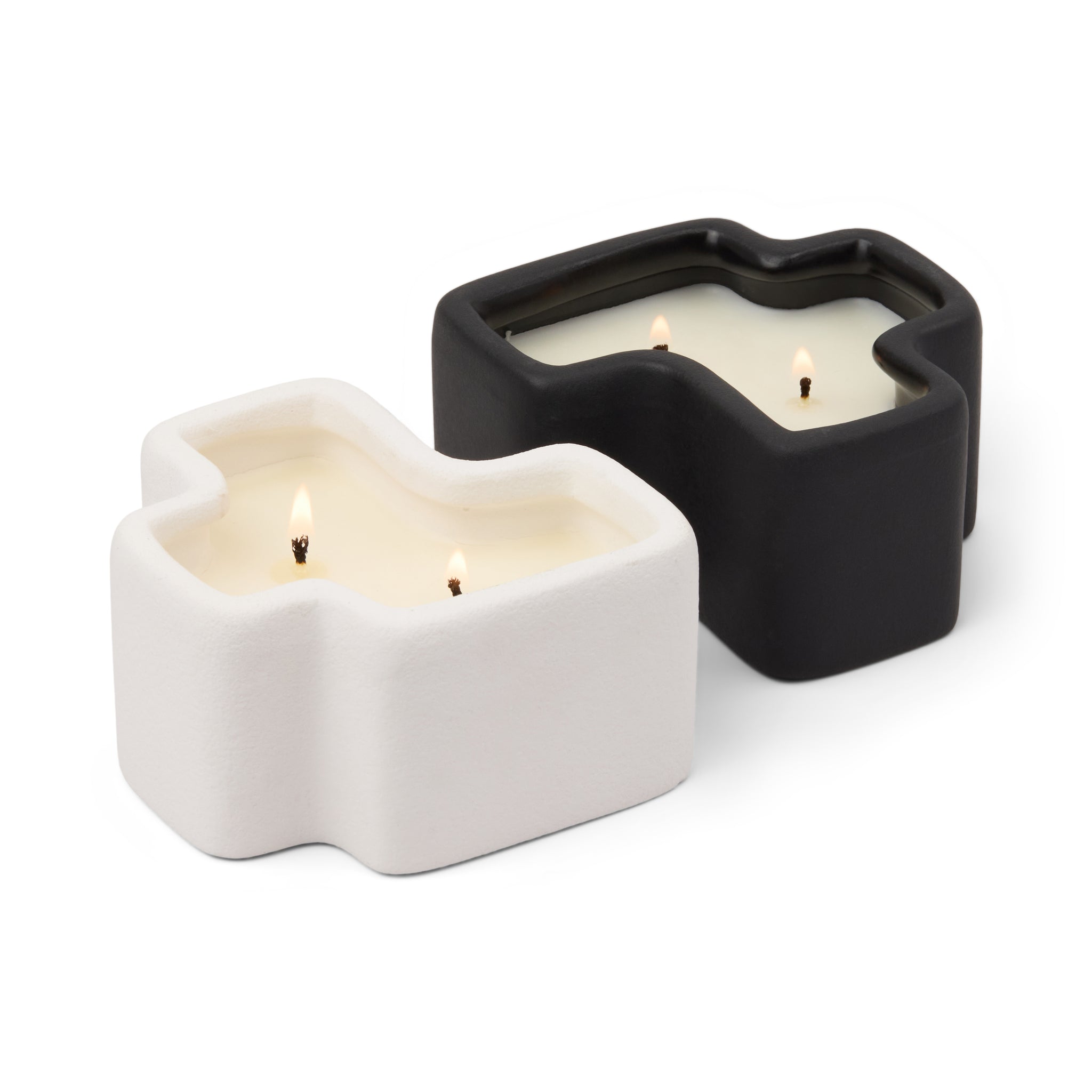 Boxed Set of 2 Jigsaw 4oz Candles - White and Black - Salted Air & Smoked Woods