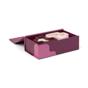 Boxed Set Of 2 Jigsaw 4 Oz Candles - Burgundy & Pink - Pink Pistachio & Black Dahlia Fig