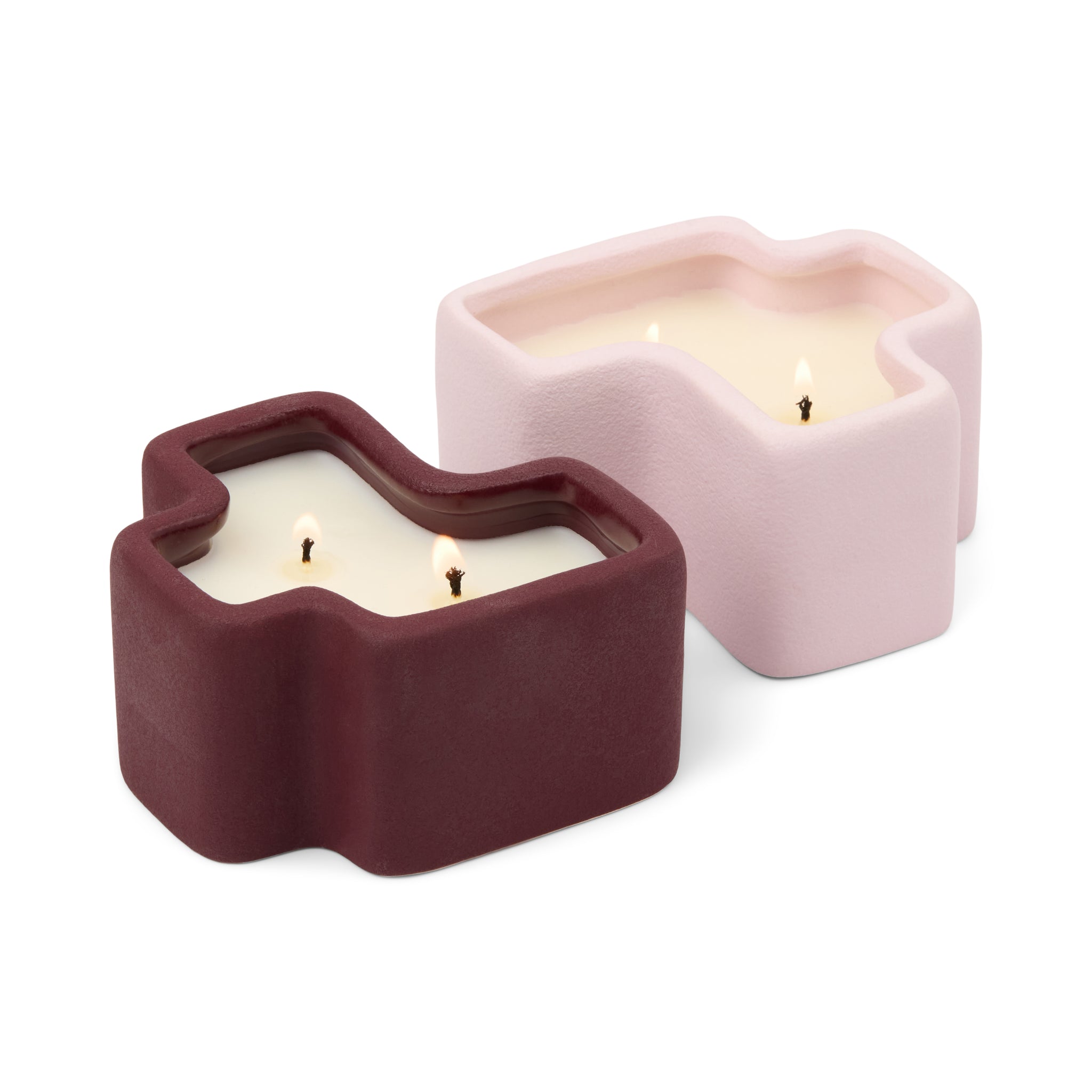 Boxed Set Of 2 Jigsaw 4 Oz Candles - Burgundy & Pink - Pink Pistachio & Black Dahlia Fig