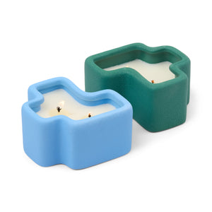 Boxed Set Of 2 Jigsaw 4 Oz Candles - Green & Blue - Wild Mint & Misted Lime