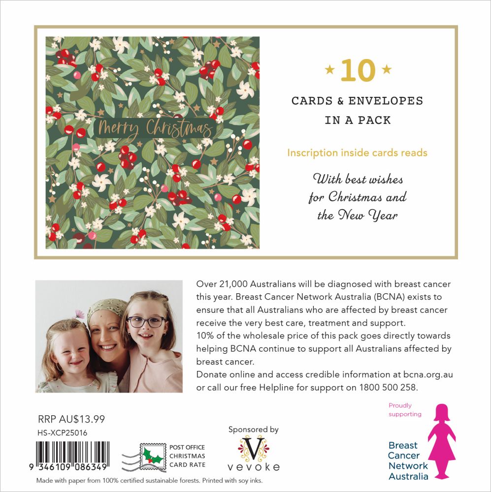 Christmas Card Wallet - BCNA - Leaves And Berries