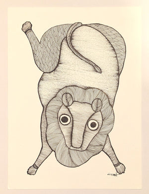 Lion Ink on Paper - Gond Art