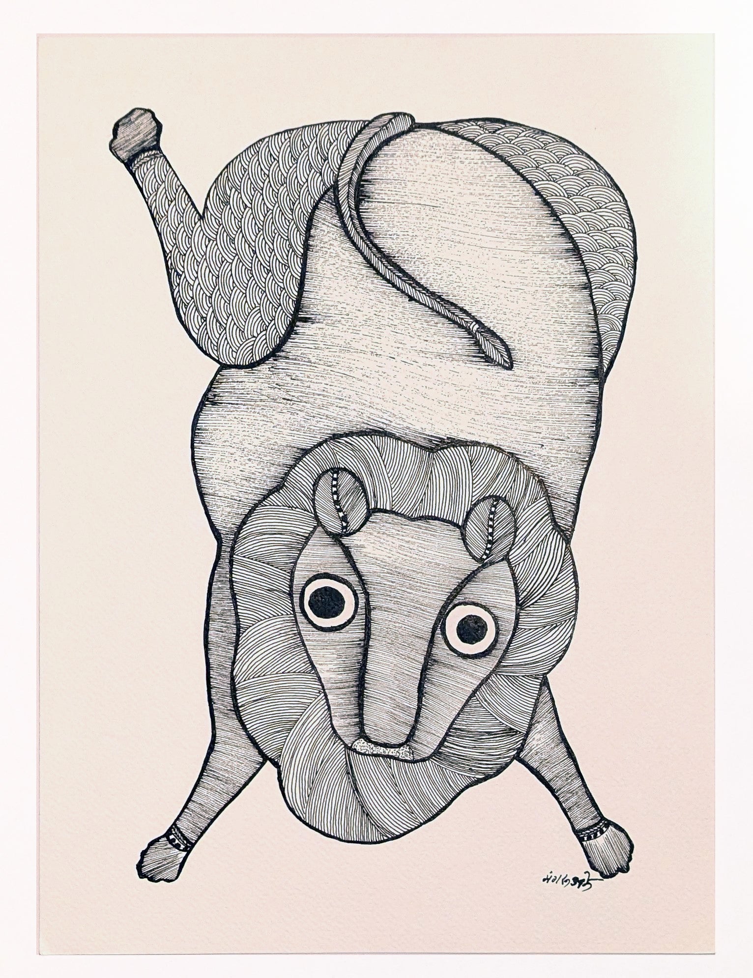 Lion Ink on Paper - Gond Art