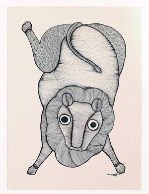 Lion Ink on Paper - Gond Art