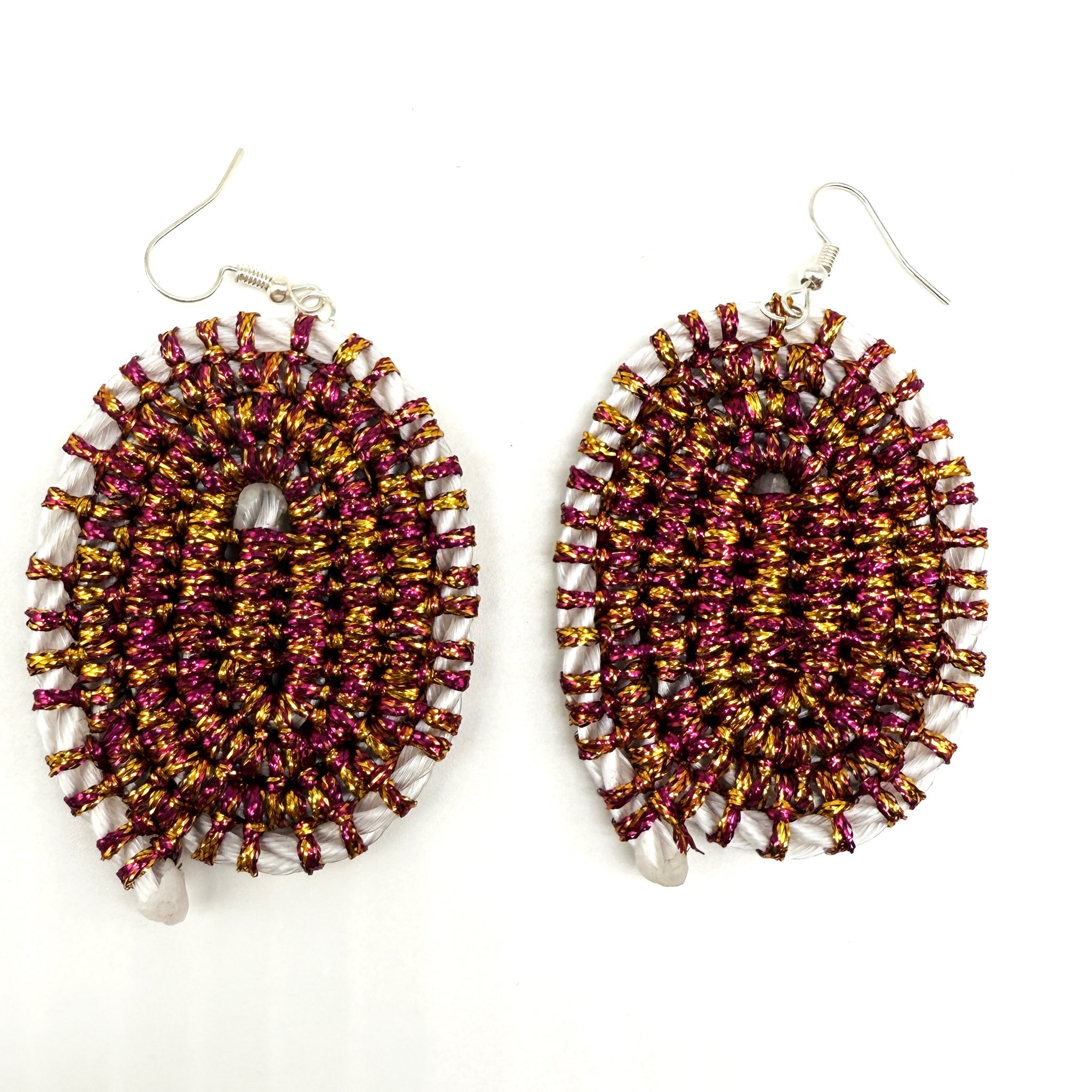 Woven Earrings Maroon and Gold - Venetta Denham