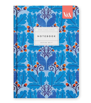 V&A A5 Premium Hardcover Notebook - Neon Floral Blue Birds