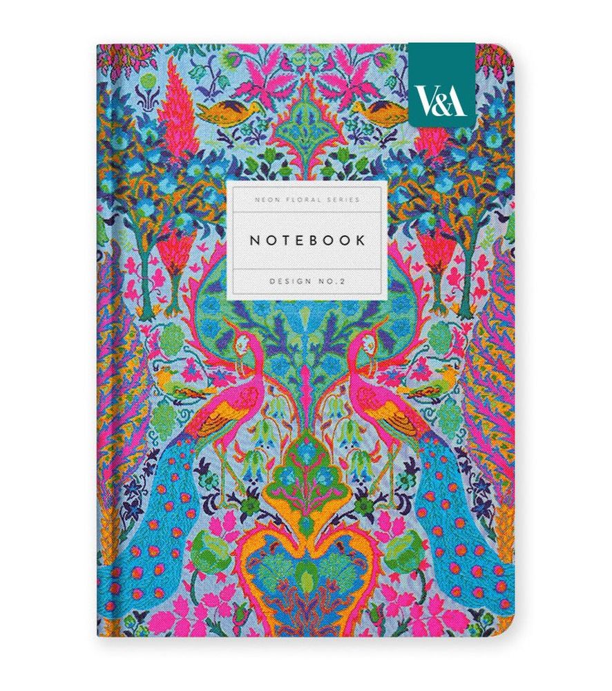 V&A A5 Premium Hardcover Notebook - Neon Floral Turquoise Peacock