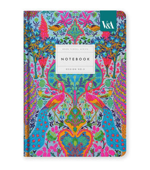 V&A A5 Premium Hardcover Notebook - Neon Floral Turquoise Peacock