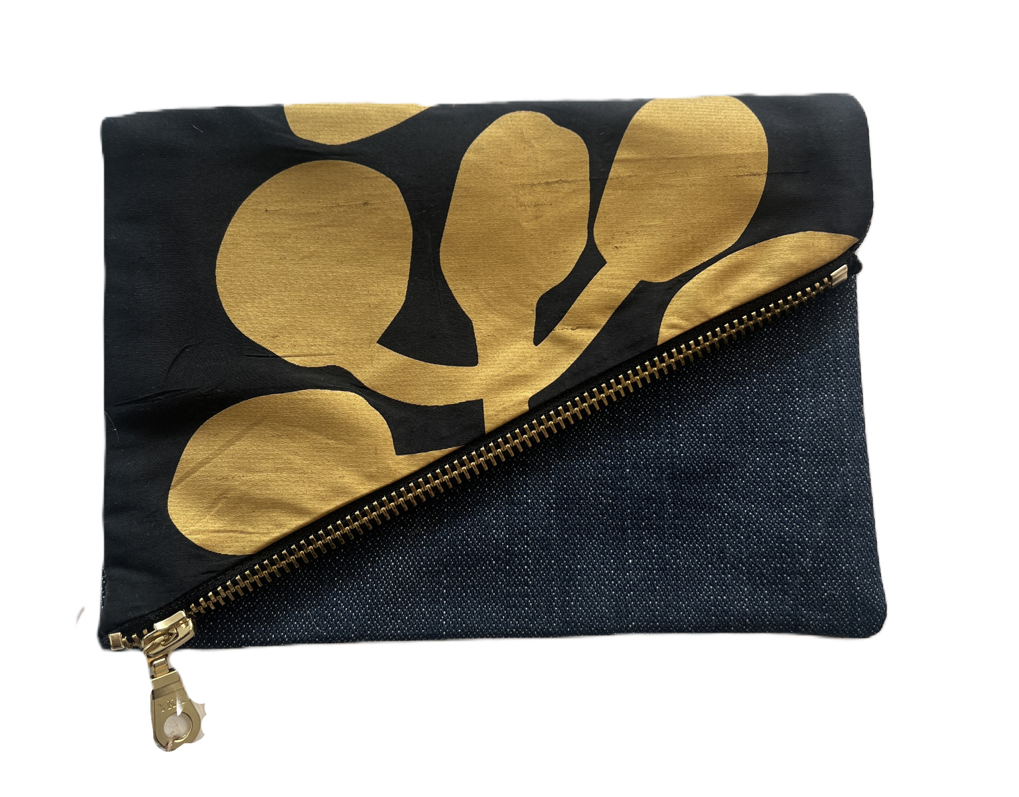 Watiya Tjuta Silk Fold Over Clutch - Black and Gold