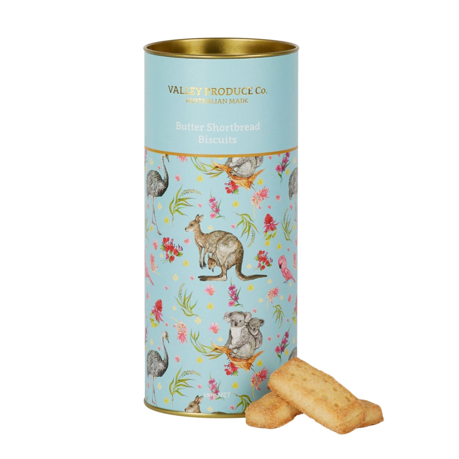 Australian Animals Blue Shortbread Tube 180g