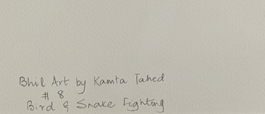 Bird and Snake Fighting Acrylic on Paper - Bhil Art