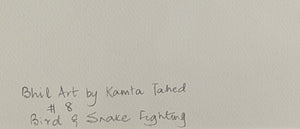 Bird and Snake Fighting Acrylic on Paper - Bhil Art