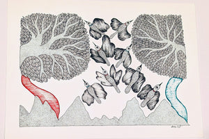 Birds in Flight Ink on Paper - Gond Art
