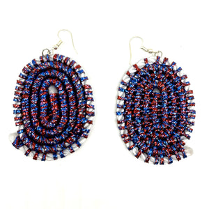 Woven Earrings Red and Blue - Venetta Denham