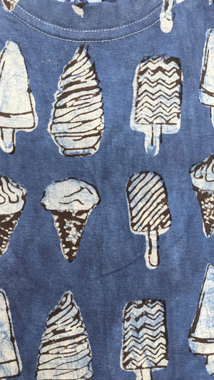 Ice Cream Blue Tshirt - Rajasthan Block Printed