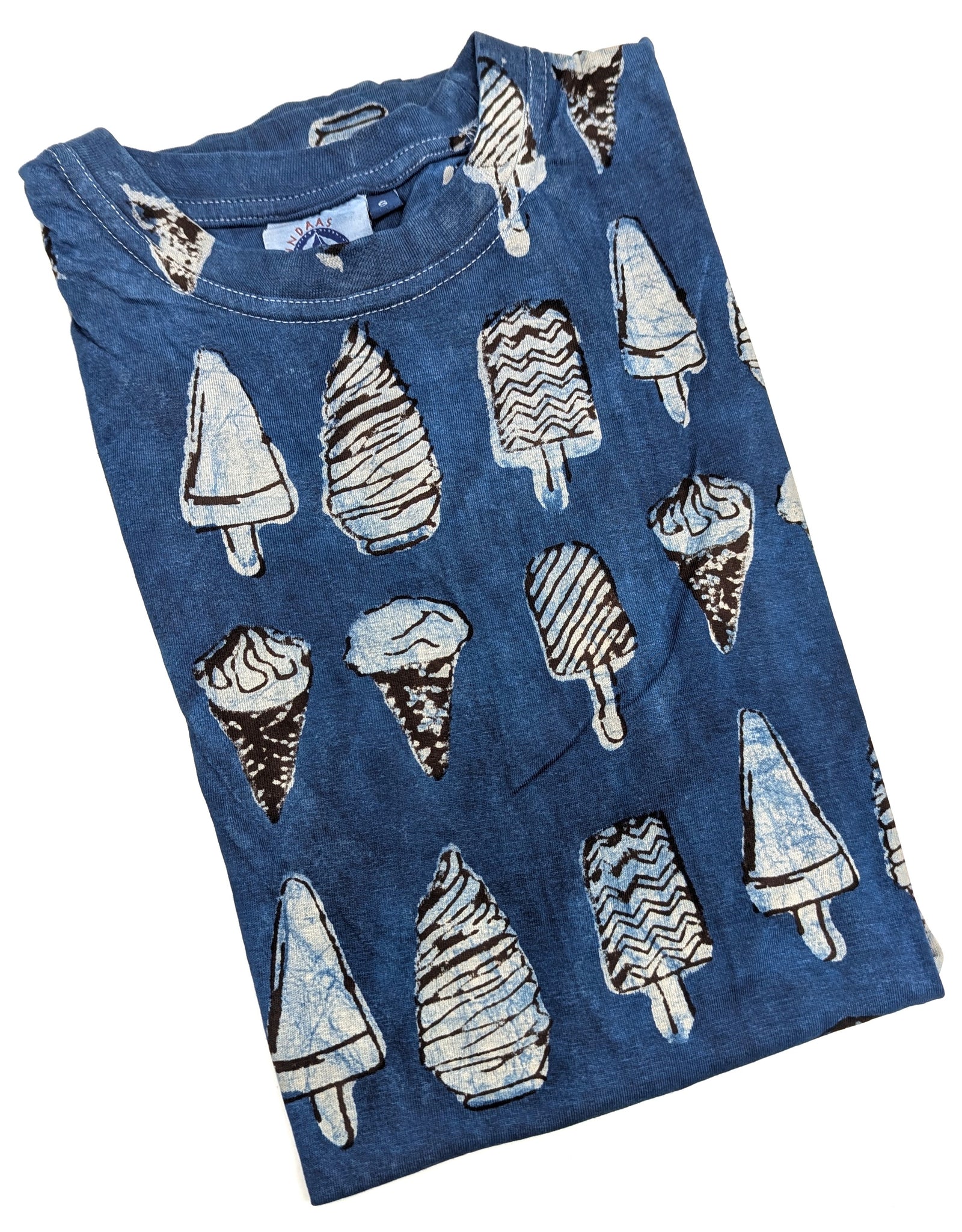 Ice Cream Blue Tshirt - Rajasthan Block Printed