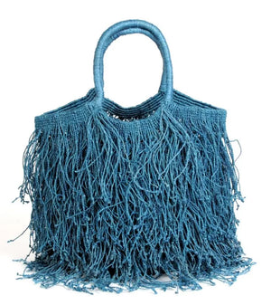 Jute Macramé Fringe Bag Blue