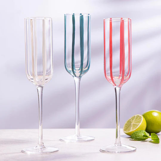 Stripe Teal 4pk Champagne Glasses